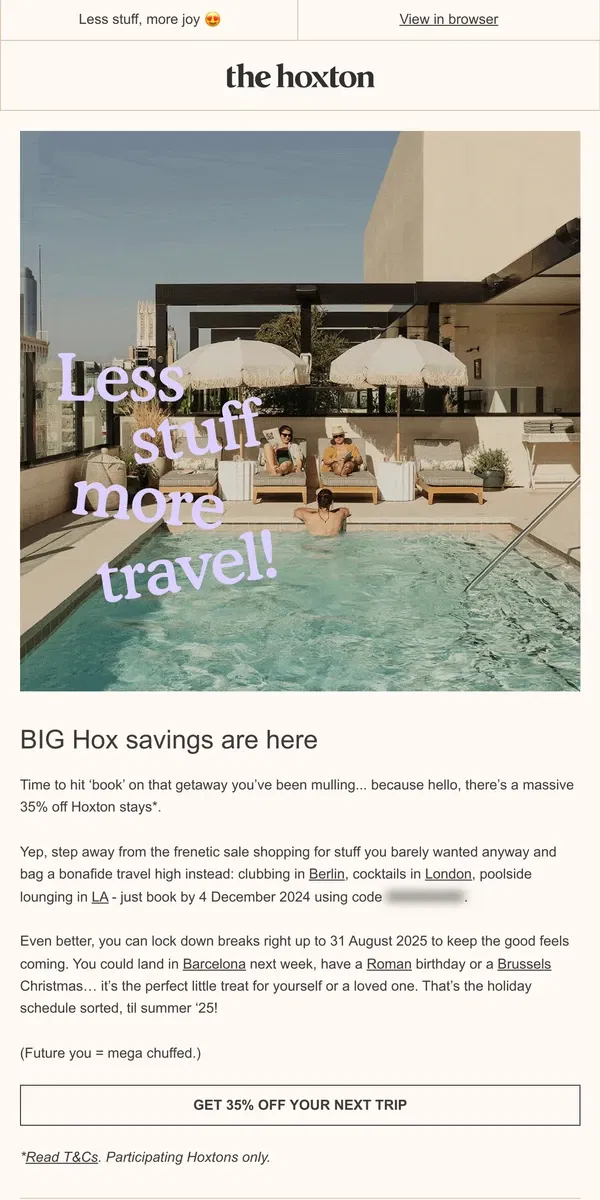 Email from The Hoxton. 35% off at The Hox. Which one’s yours?