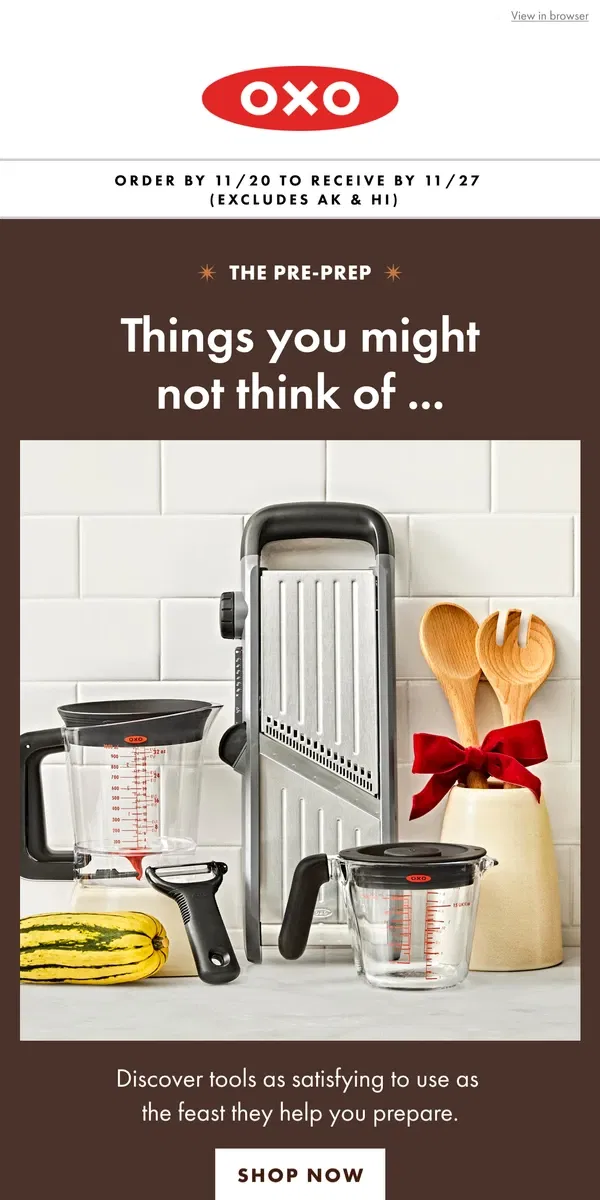 Email from OXO. Ready to roast, cook, bake?