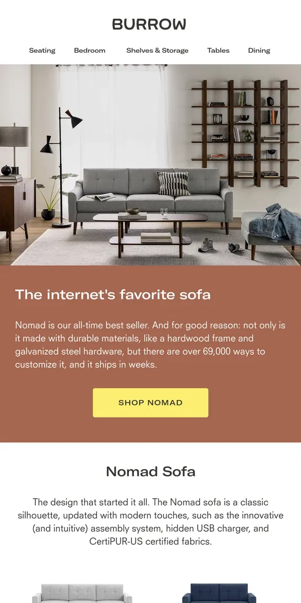 Email from Burrow. Get to know our best selling sofa, Nomad