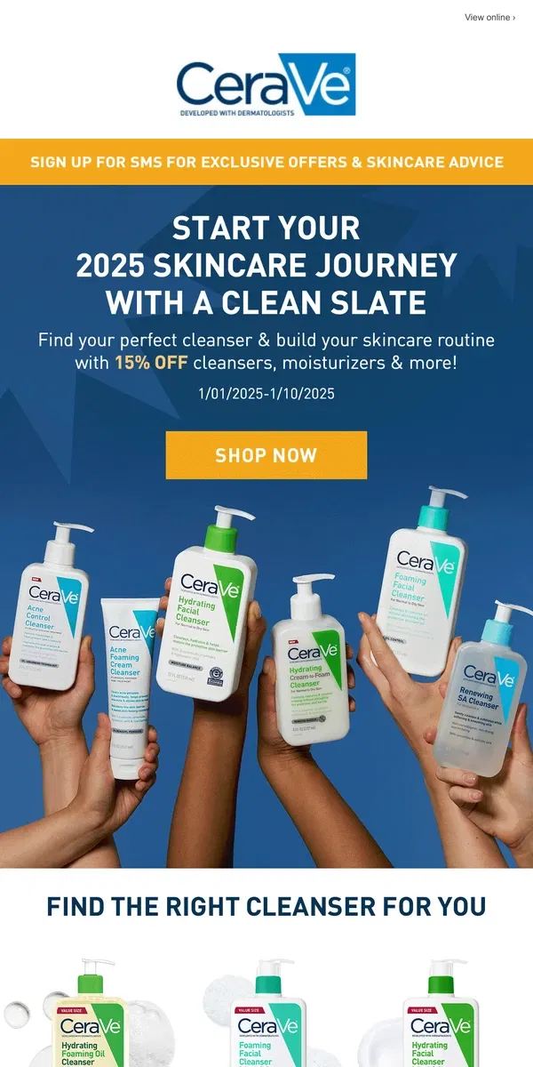 Email from CeraVe. 15% OFF Your 2025 Skincare Routine!