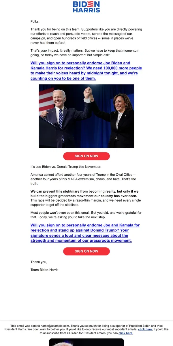 Email from Kamala Harris. Missing your signature: