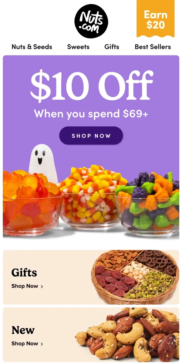 Email from Nuts.com. Today Only! $10 Off + Free Shipping on $69+ orders