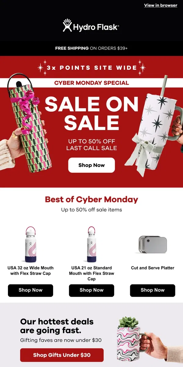 Email from Hydro Flask. DON"T MISS UP TO 50% OFF