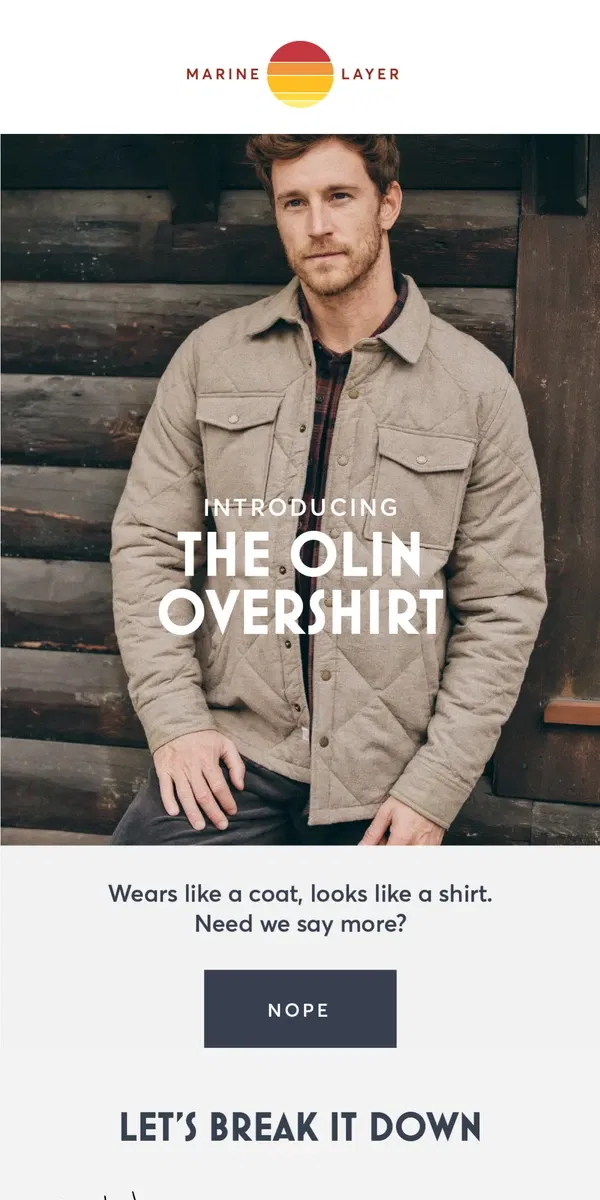 Email from Marine Layer. Part Shirt - Part Jacket - All Yes