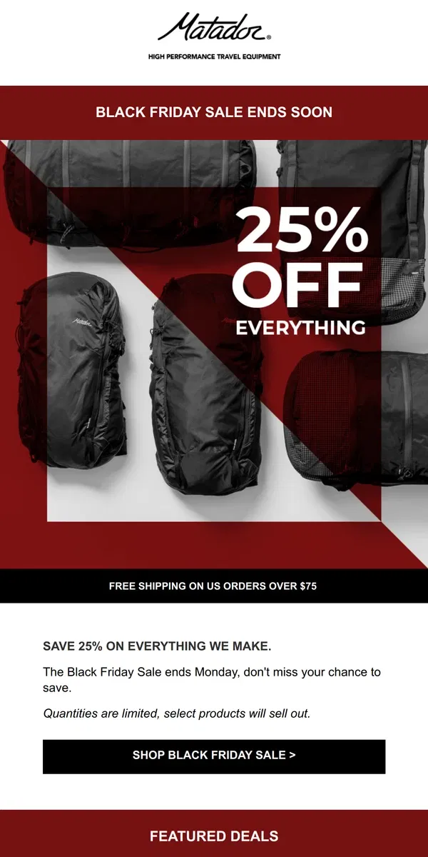 Email from Matador. Sale Ending Soon