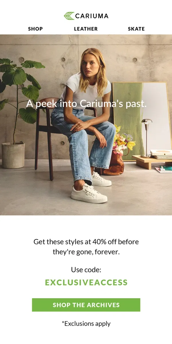 Email from Cariuma. Last Chance: The Archive Event