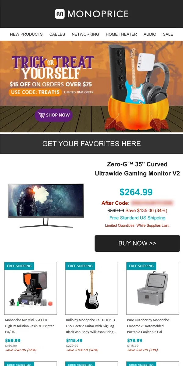 Email from Monoprice. It's BACK + On SALE | Zero‑G™ 35" Curved Monitor ONLY $264.99 (Save $135!)