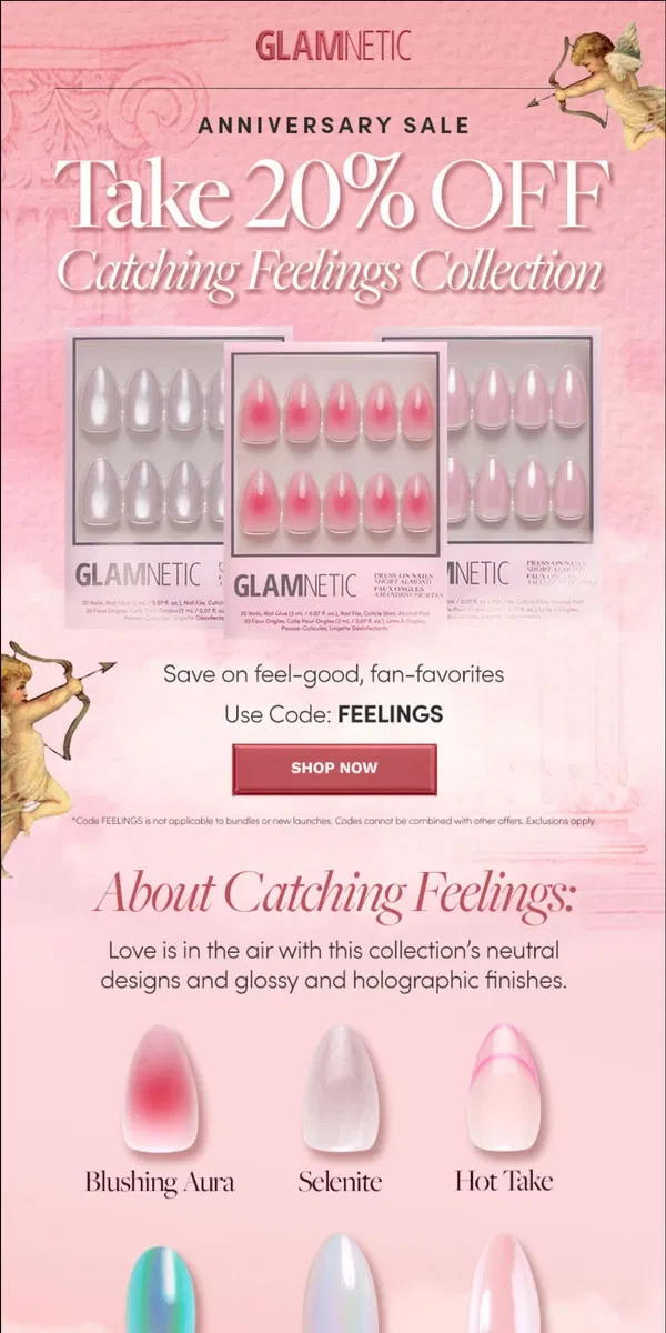 Email from Glamnetic. Anniversary Sale: Catching Feelings