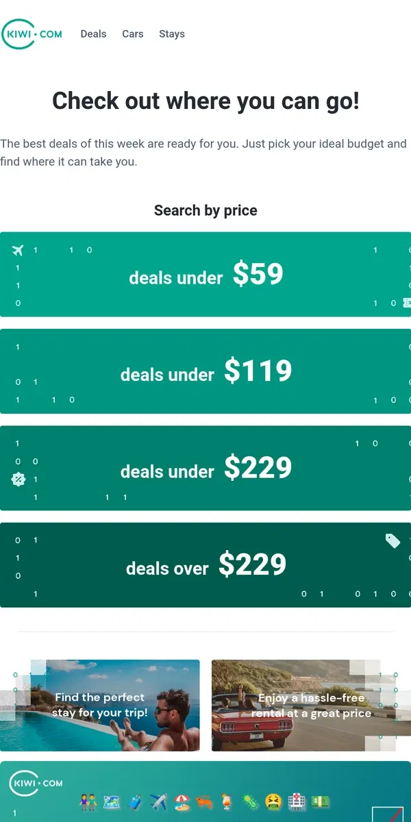 Email from Kiwi.com. We monitor flight prices from New York for you! Today they're under $59