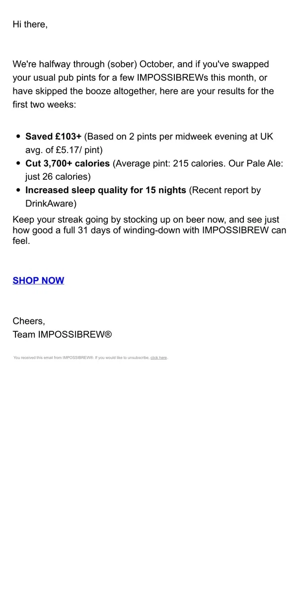 Email from IMPOSSIBREW. Here are you results