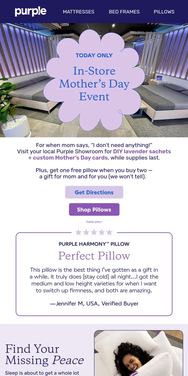 Email from Purple. YOU’RE INVITED: In-Store Mother’s Day Event