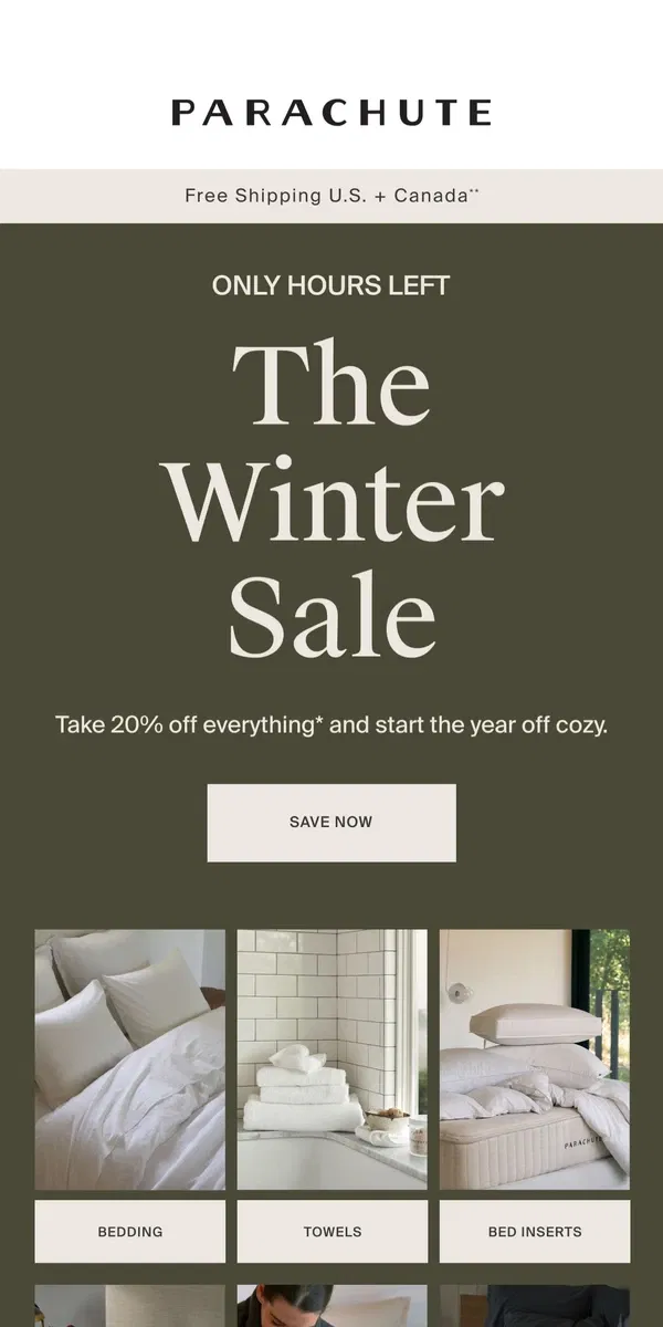 Email from Parachute Home. The Winter Sale Ends Tonight