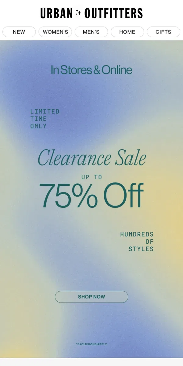 Email from Urban Outfitters. Clearance Sale · Up to 75% Off