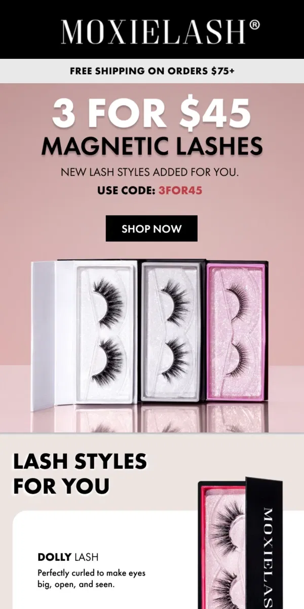 Email from MoxieLash. LAST DAY: 3 for $45 Magnetic Lashes ❤️