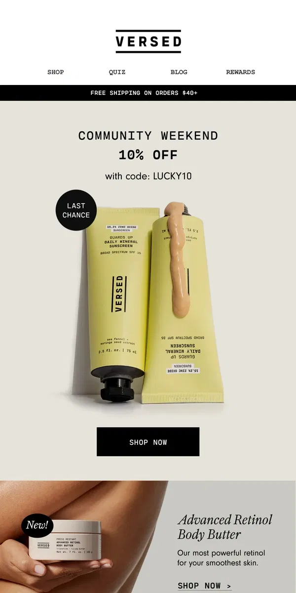 Email from Versed Skin. 10% off sitewide ends tonight!