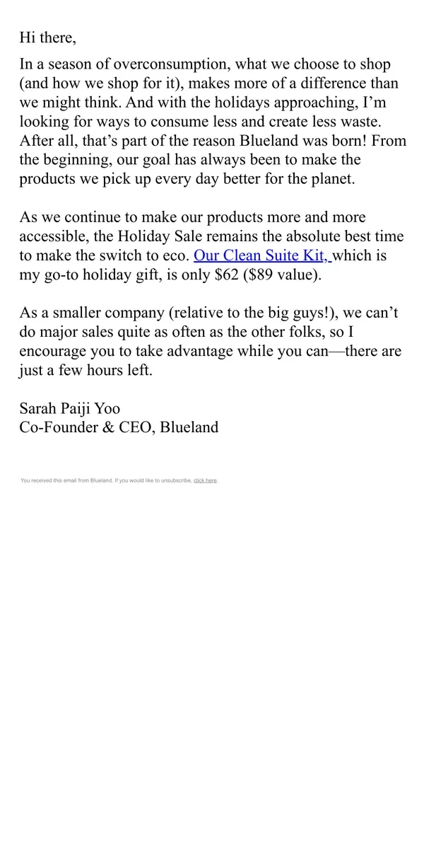 Email from Blueland. Why the way you shop this holiday season matters