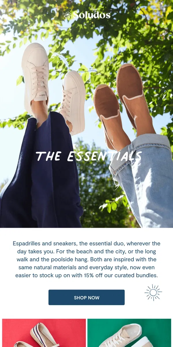 Email from Soludos. The Essentials For Any Occasion