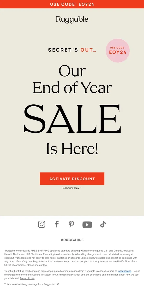 Email from Ruggable. Oh sale yeah!