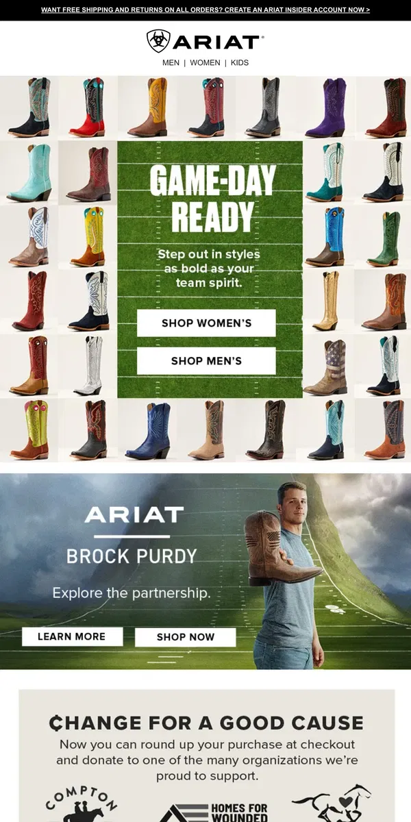 Email from Ariat. Nothing Says “Game Day” Like A Pair Of Boots