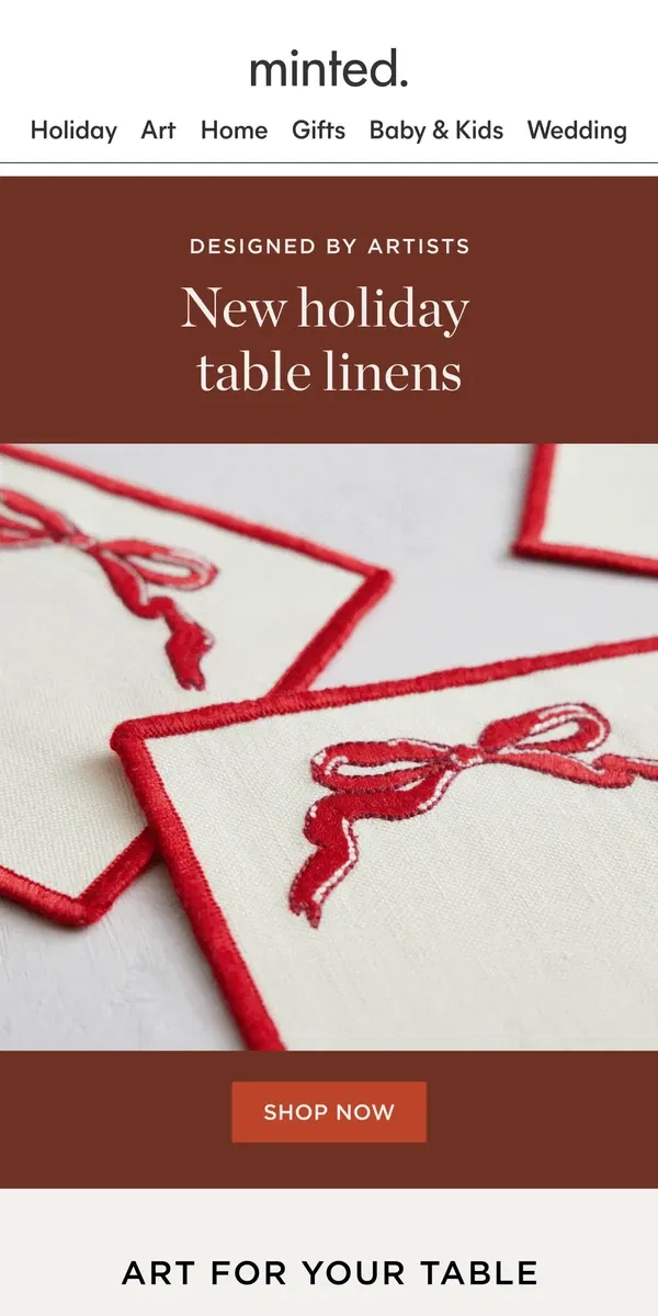 Email from Minted. Set a festive table