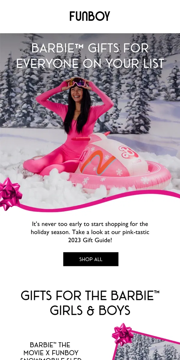 Email from FUNBOY. Gift Guide: Barbie Edition 🎀