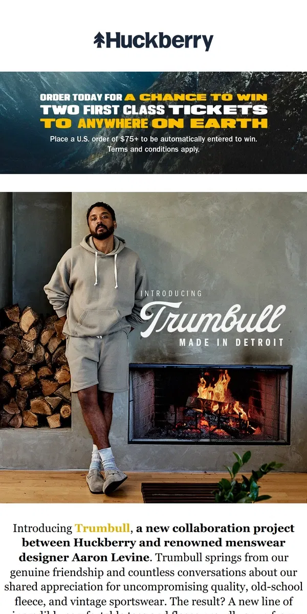 Email from Huckberry. Introducing: Trumbull with Aaron Levine