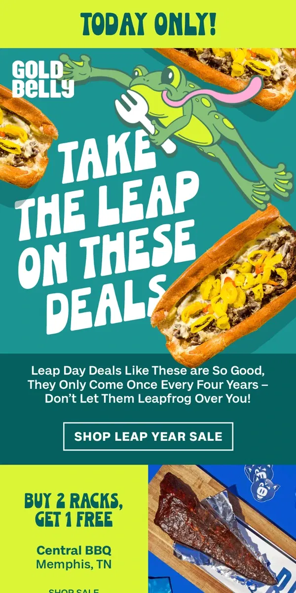 Email from Goldbelly. 🐸 29 HOURS! Leap Day BOGO SALE 🐸