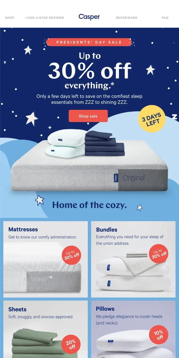 Email from Casper. 3 days left to save big on mattresses.