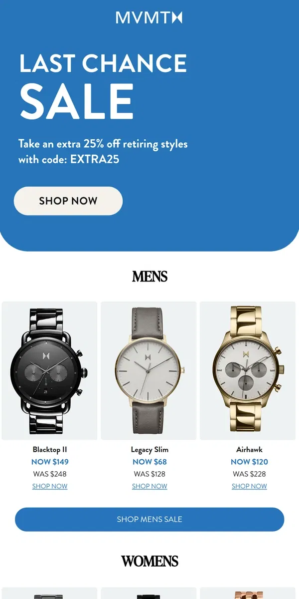 Email from MVMT. Your extra 25% off is here