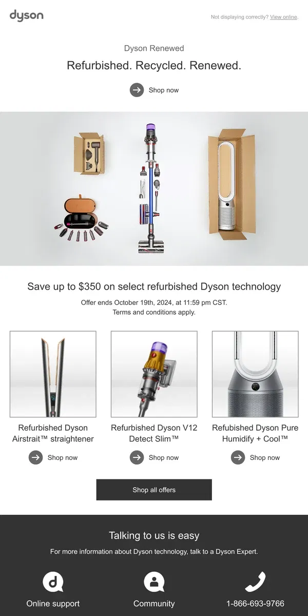 Email from Dyson. Limited time offer: Save on select expertly refurbished Dyson machines