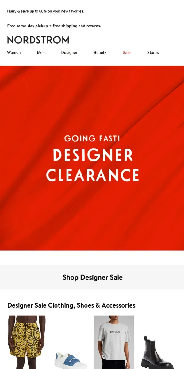 Email from Nordstrom. Final markdowns on Designer Clearance →