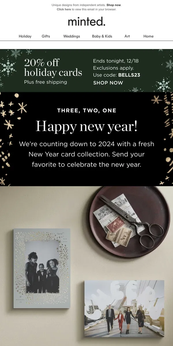 Email from Minted. Ring in the new year with 20% off