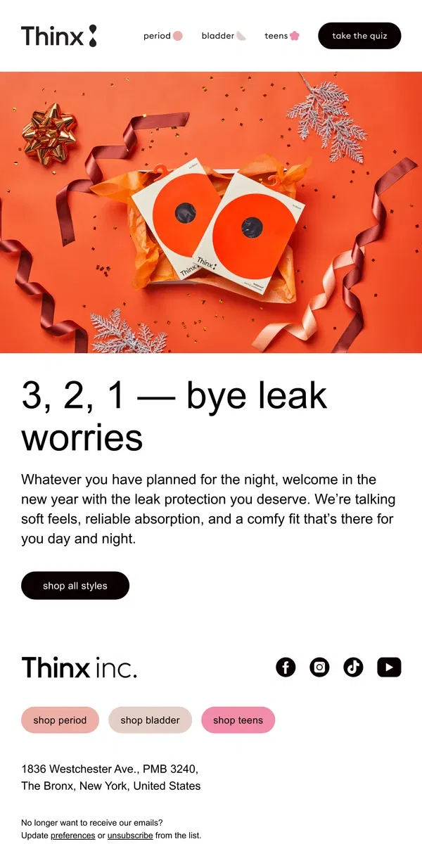 Email from Thinx. Farewell 2024. Hello leak protection.