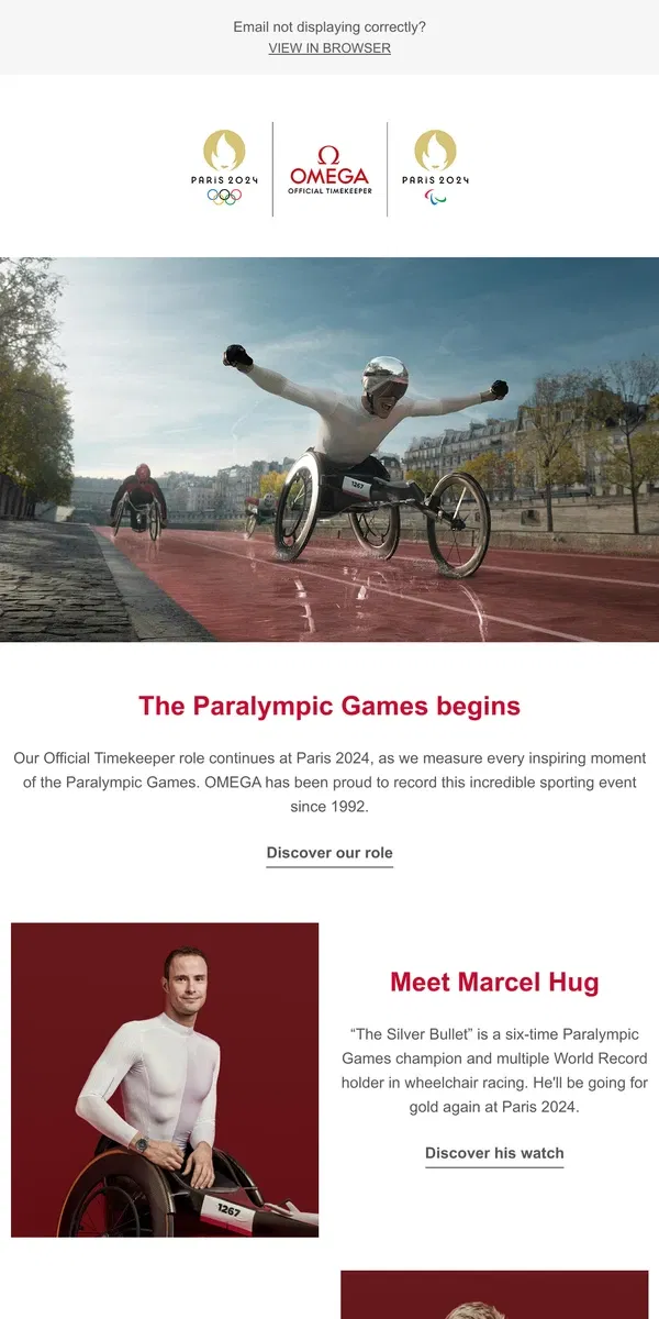 Email from OMEGA. The Paralympic Games Begins