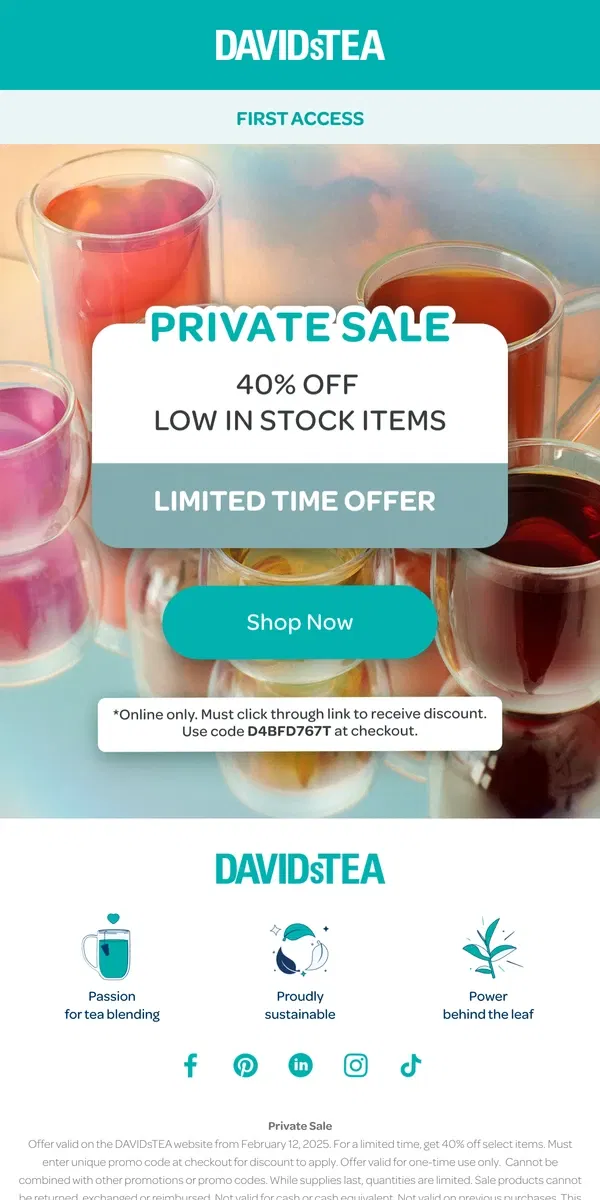 Email from DAVIDsTEA. 40% OFF. NOW.