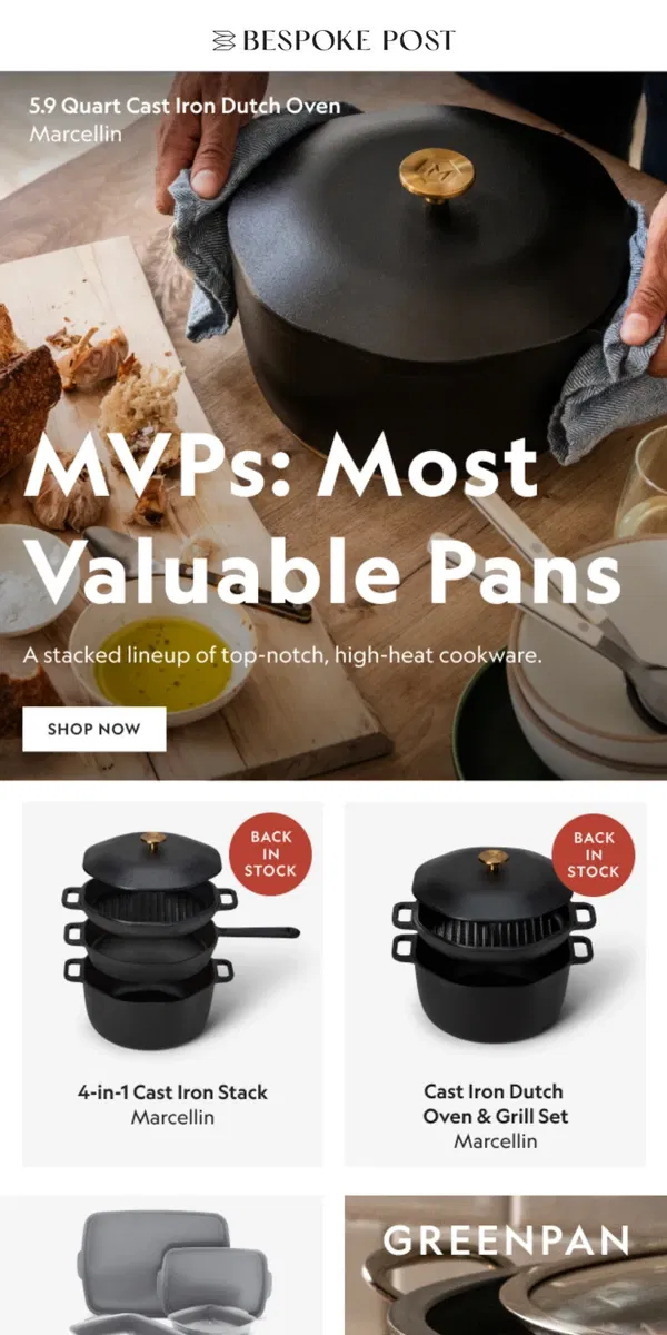 Email from Bespoke Post. Restock Alert: Our Stackable Cast Iron is Back