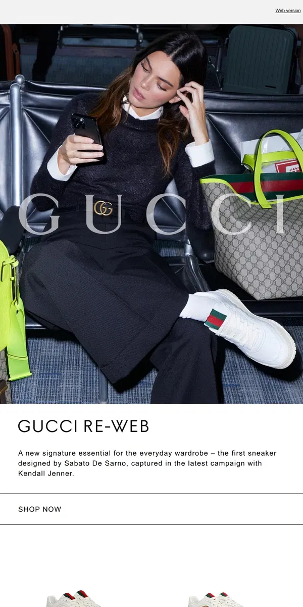 Email from GUCCI. Introducing the Gucci Re-Web Sneaker