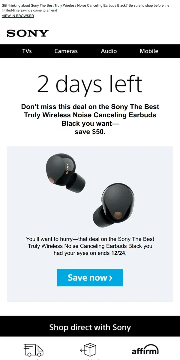 Email from Sony. Savings End Soon | Get What You Wanted for $50 Off