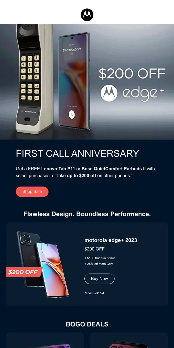 Email from Motorola. Shop our First Call Anniversary sale for FREE gifts!