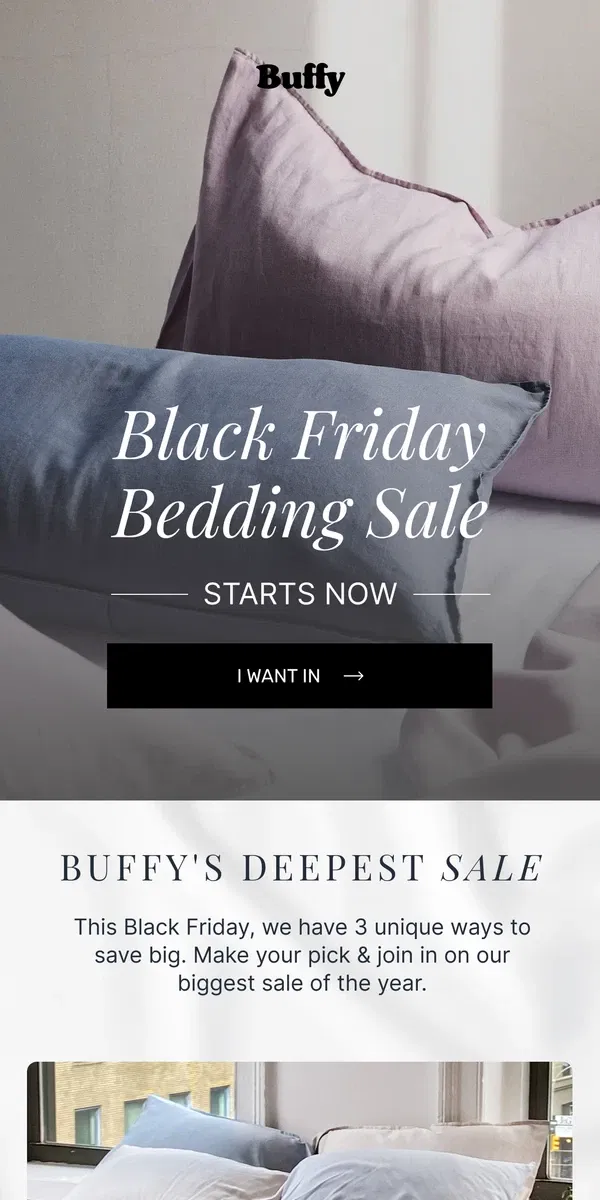 Email from Buffy. Black Friday Bedding Sale