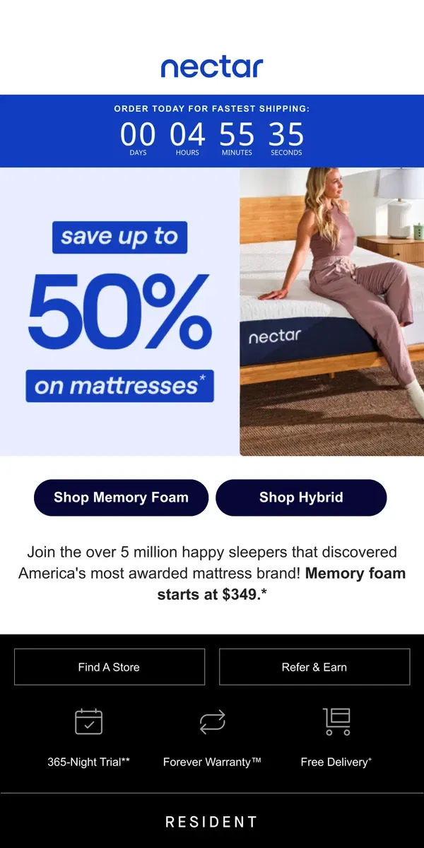 Email from Nectar. Whoops! Act fast! Savings of up to 50%. 😴🌙