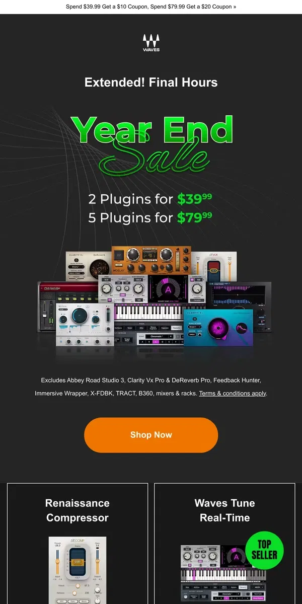 Email from Waves Audio. Year End Sale Extended 😮 Final Hours