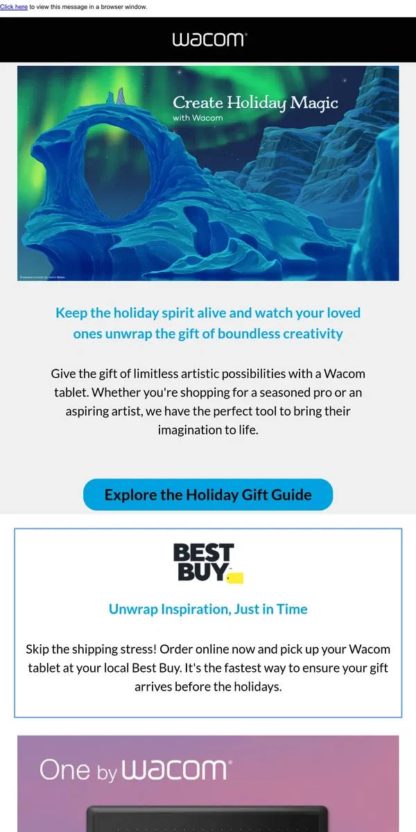 Email from Wacom. Keep the Holiday Spirit Alive and Let Your Creativity Shine Bright