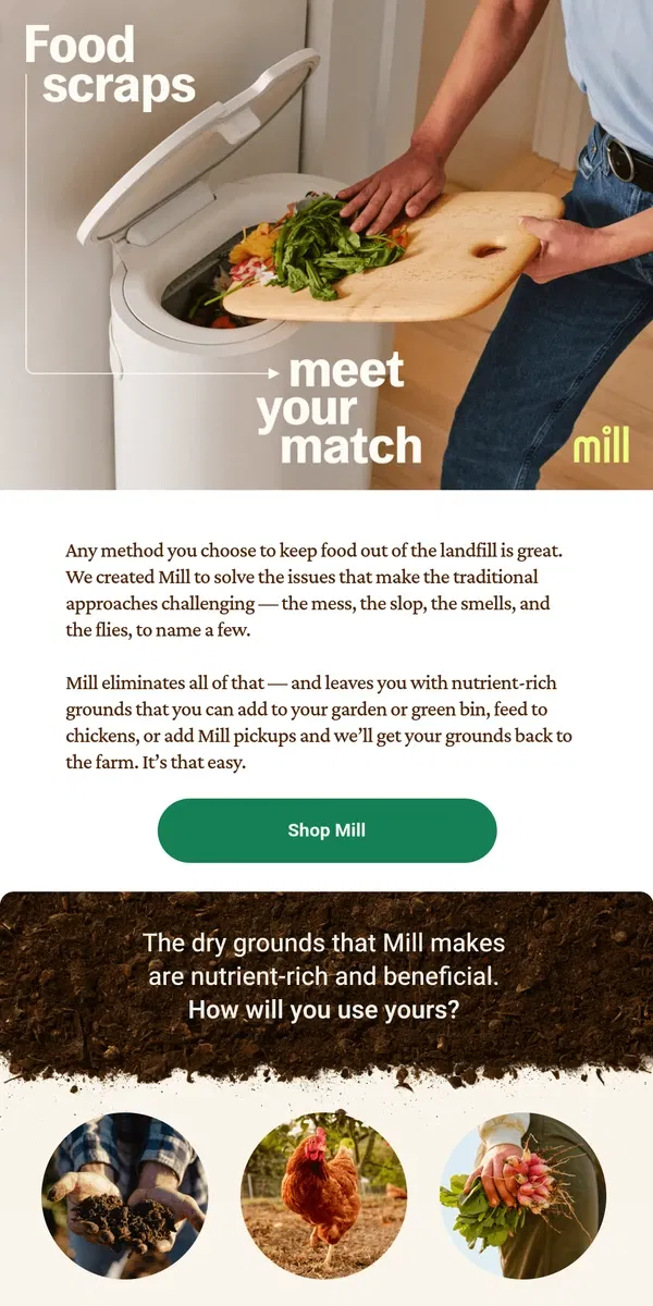 Email from Mill. Food scraps, solved