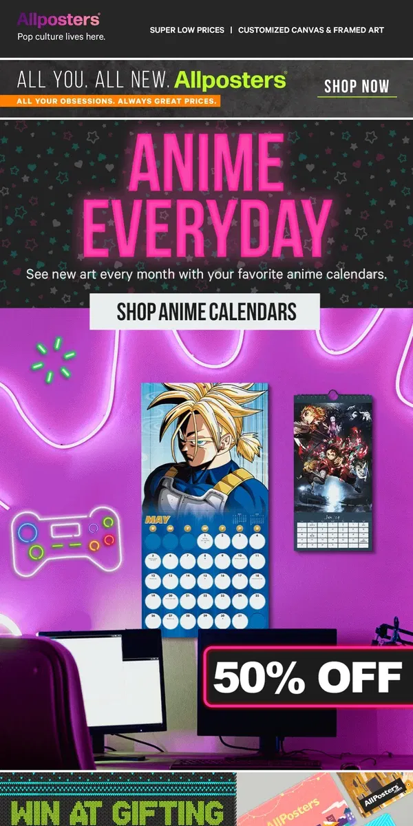 Email from AllPosters. New calendars = anime everyday