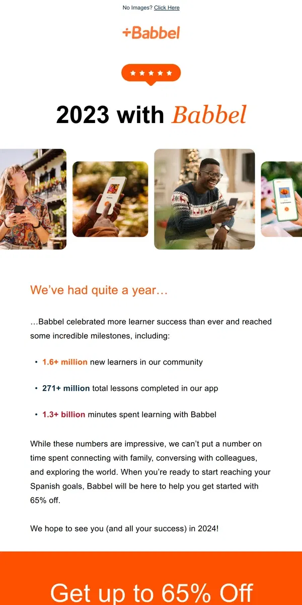 Email from Babbel. 2023 has been full of learner success