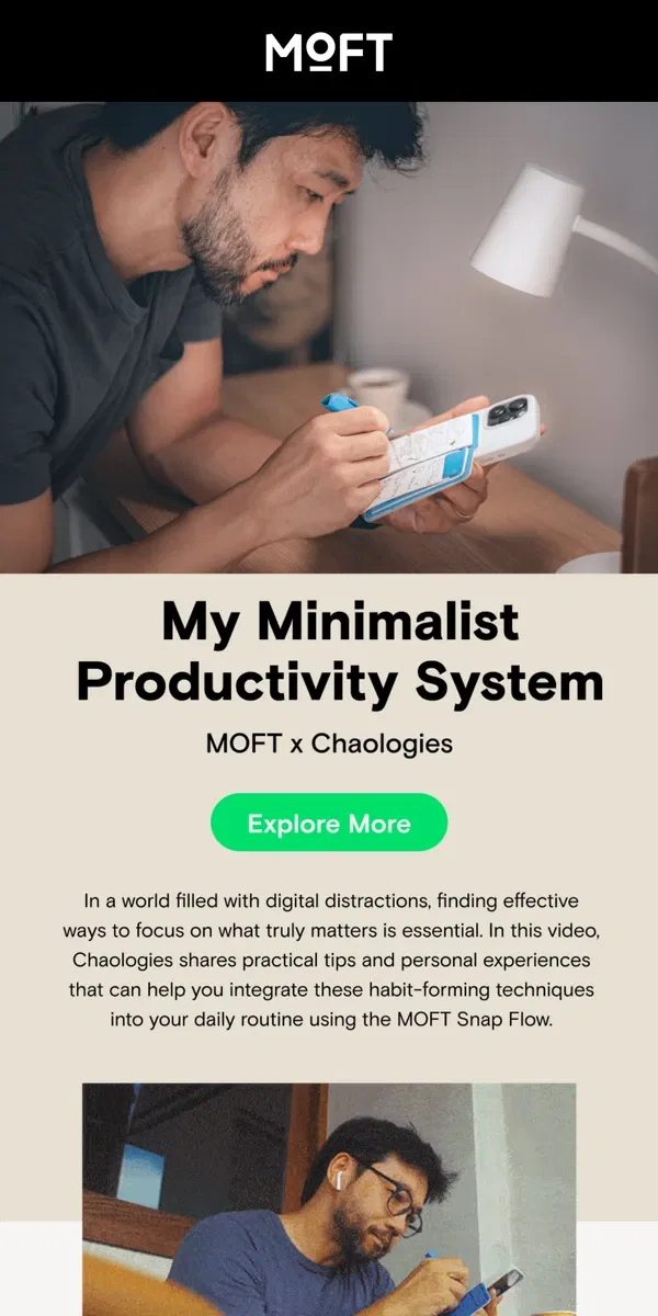 Email from MOFT. Minimize Distractions and Master Your Habits!