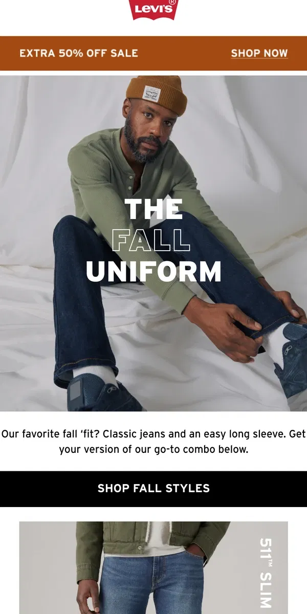 Email from Levi's. Jeans and long sleeve go-tos