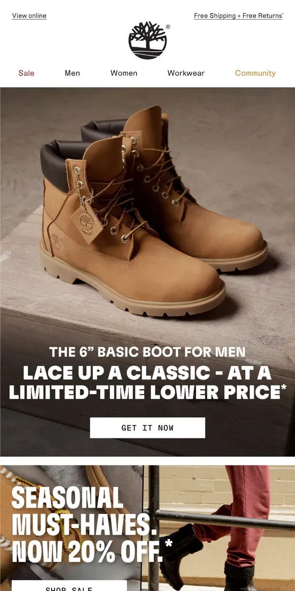 Email from Timberland. Limited-time offer on a classic pair of boots!