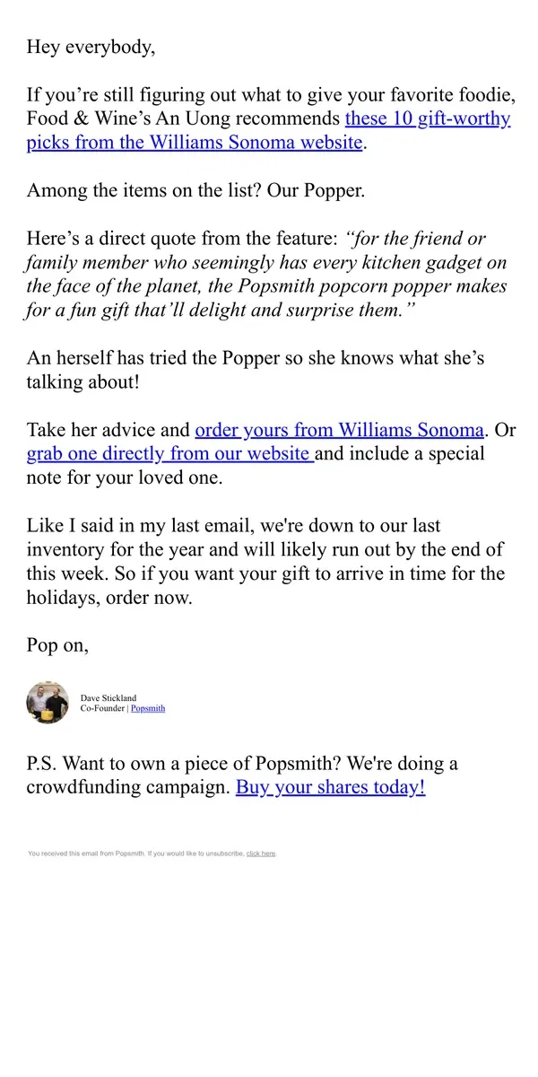 Email from Popsmith. For the person who has every kitchen gadget